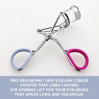 EYELASH CURLER W/ INNER GRIP - SILVER W/ PINK & BABY BLUE (INSERT)