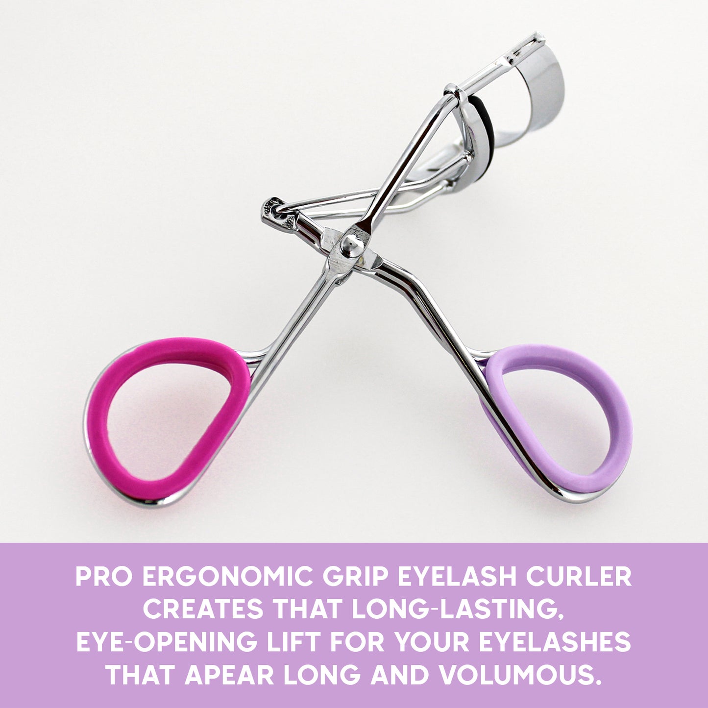 EYELASH CURLER W/ INNER GRIP - SILVER W/ PINK & LAVENDER (INSERT)