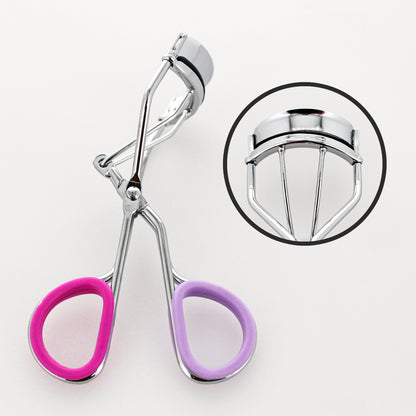 EYELASH CURLER W/ INNER GRIP - SILVER W/ PINK & LAVENDER (INSERT)