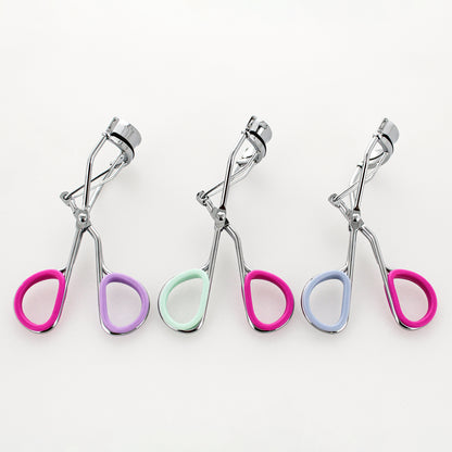 EYELASH CURLER W/ INNER GRIP - SILVER W/ PINK & BABY BLUE (INSERT)