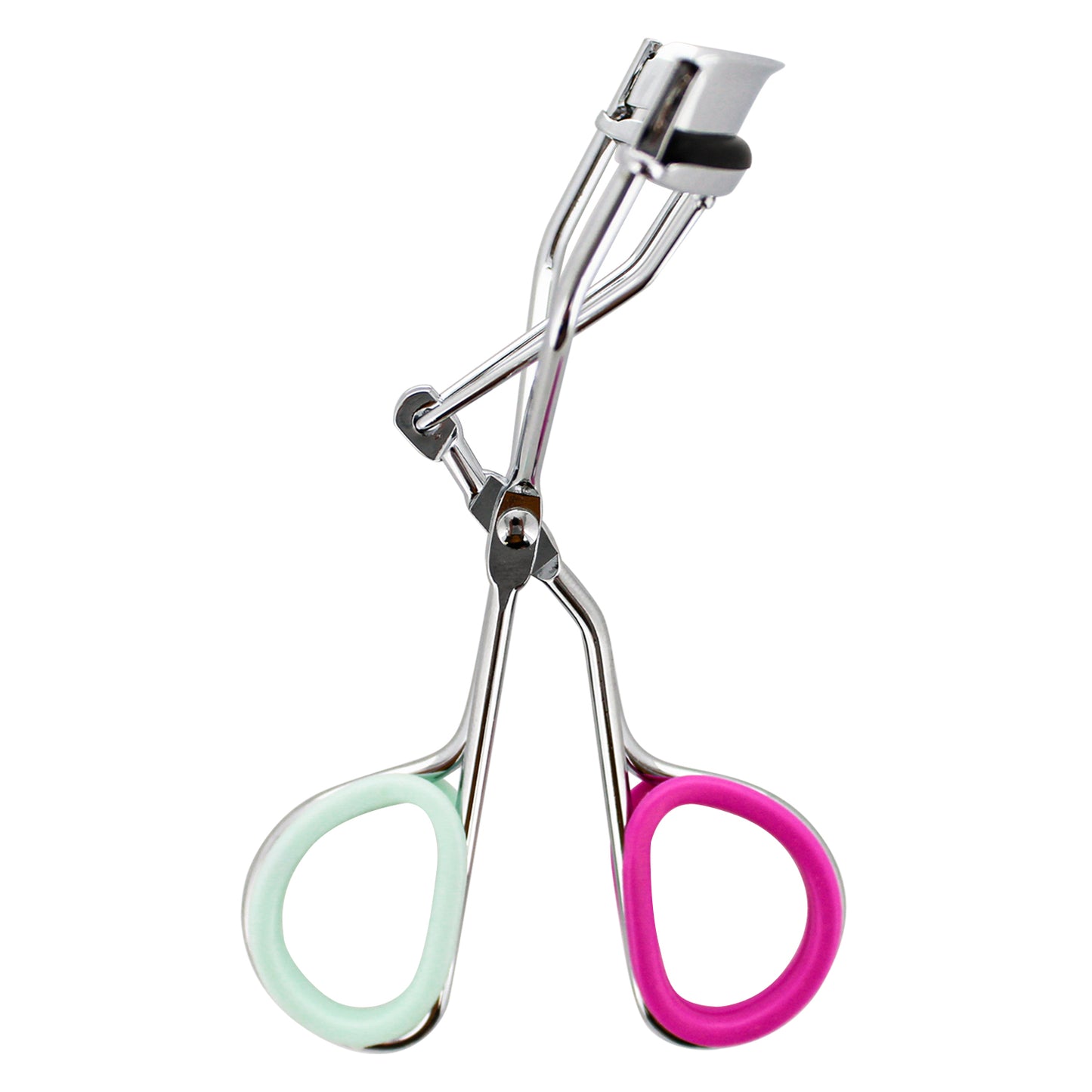 EYELASH CURLER W/ INNER GRIP - SILVER W/ PINK & BABY BLUE (INSERT)