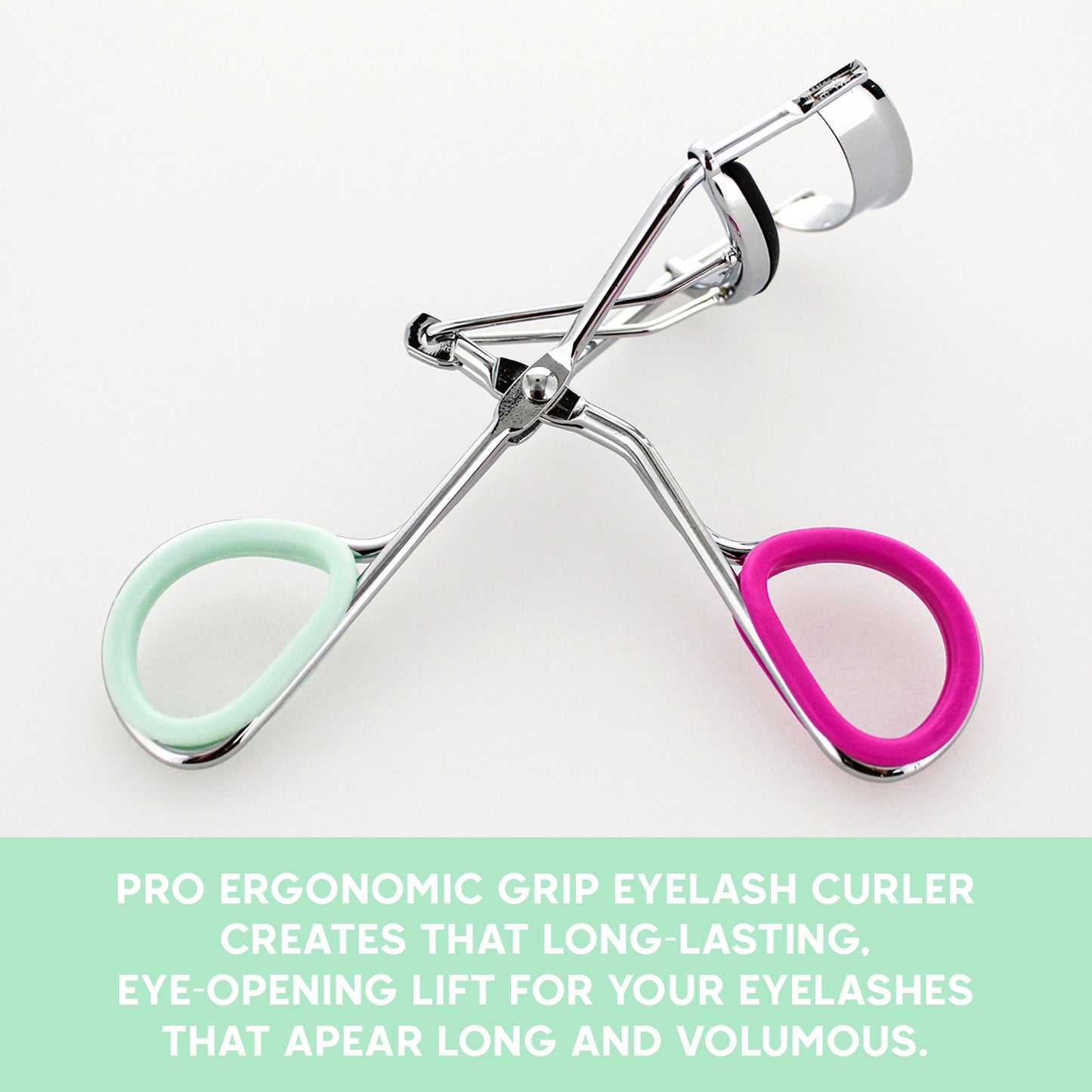 EYELASH CURLER W/ INNER GRIP - SILVER W/ PINK & MINT (INSERT)