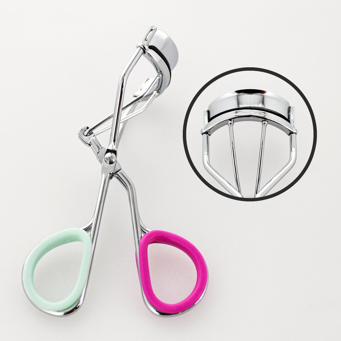 EYELASH CURLER W/ INNER GRIP - SILVER W/ PINK & MINT (INSERT)