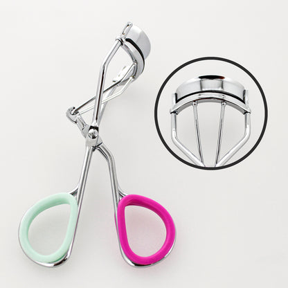 EYELASH CURLER W/ INNER GRIP - SILVER W/ PINK & MINT (INSERT)