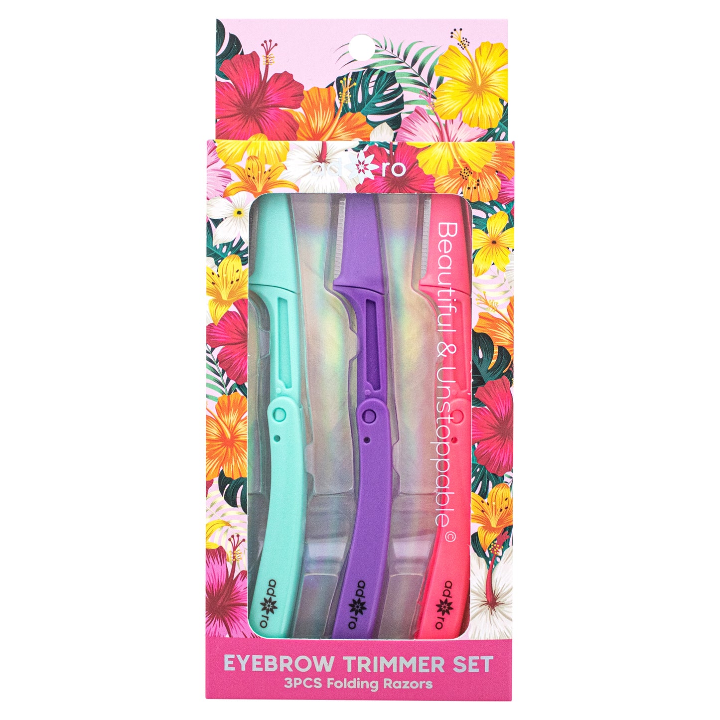 FOLDING EYEBROW RAZOR - 3 PC (MINT / VIBRANT VIOLET / FUSHIA POWER)