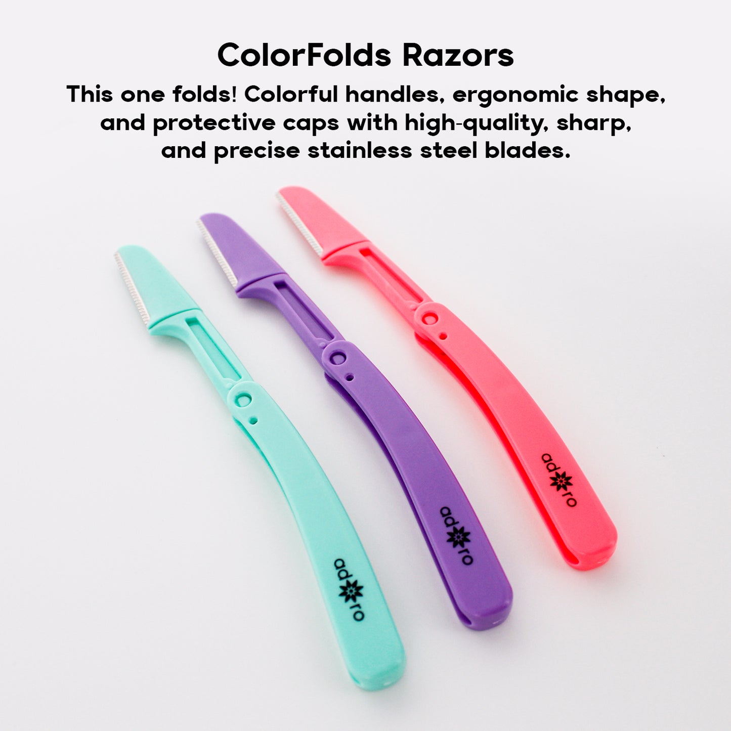 FOLDING EYEBROW RAZOR - 3 PC (MINT / VIBRANT VIOLET / FUSHIA POWER)