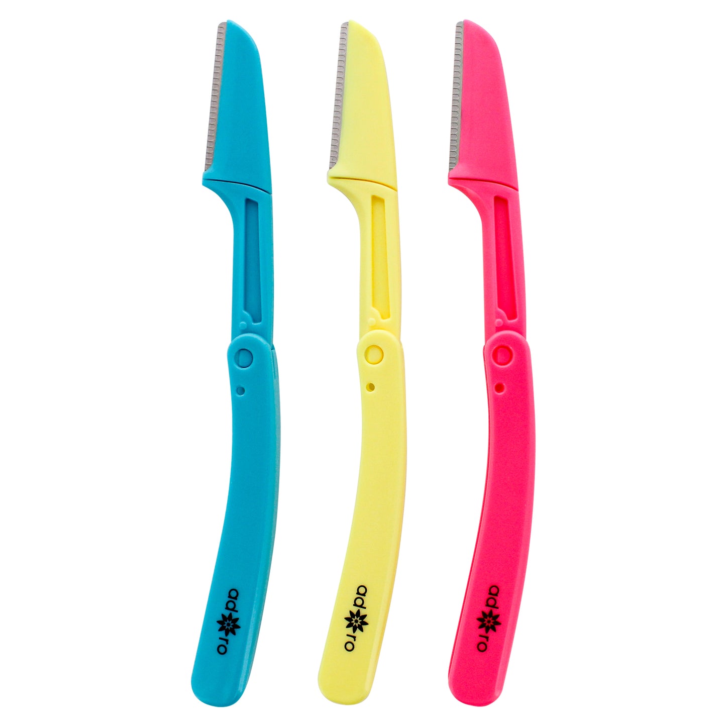 FOLDING EYEBROW RAZOR - 3 PC (MINT / VIBRANT VIOLET / FUSHIA POWER)