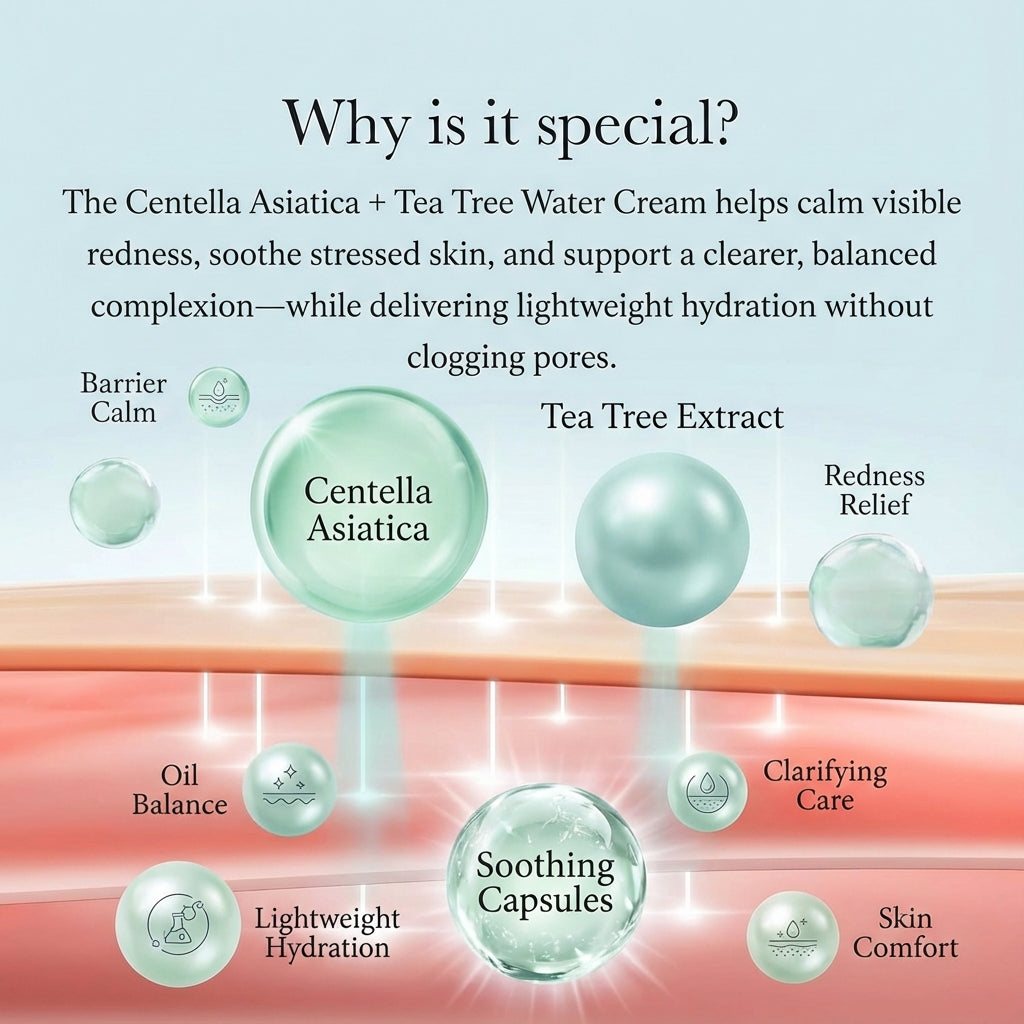 CENTELLA ASIAC-TEA moisturizer key ingredients – Centella Asiatica and Tea Tree Extract for soothing barrier support and clear-looking skin