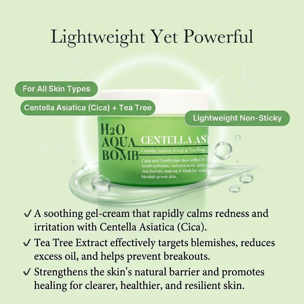 CENTELLA H2O AQUA BOMB water gel moisturizer – fast-absorbing lightweight hydration for oily combo and sensitive skin types