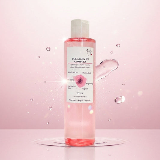 COLLAGEN RX COMPLEX toner bottle – Hydrolyzed Collagen + Peptide-4 Complex firming hydrating toner