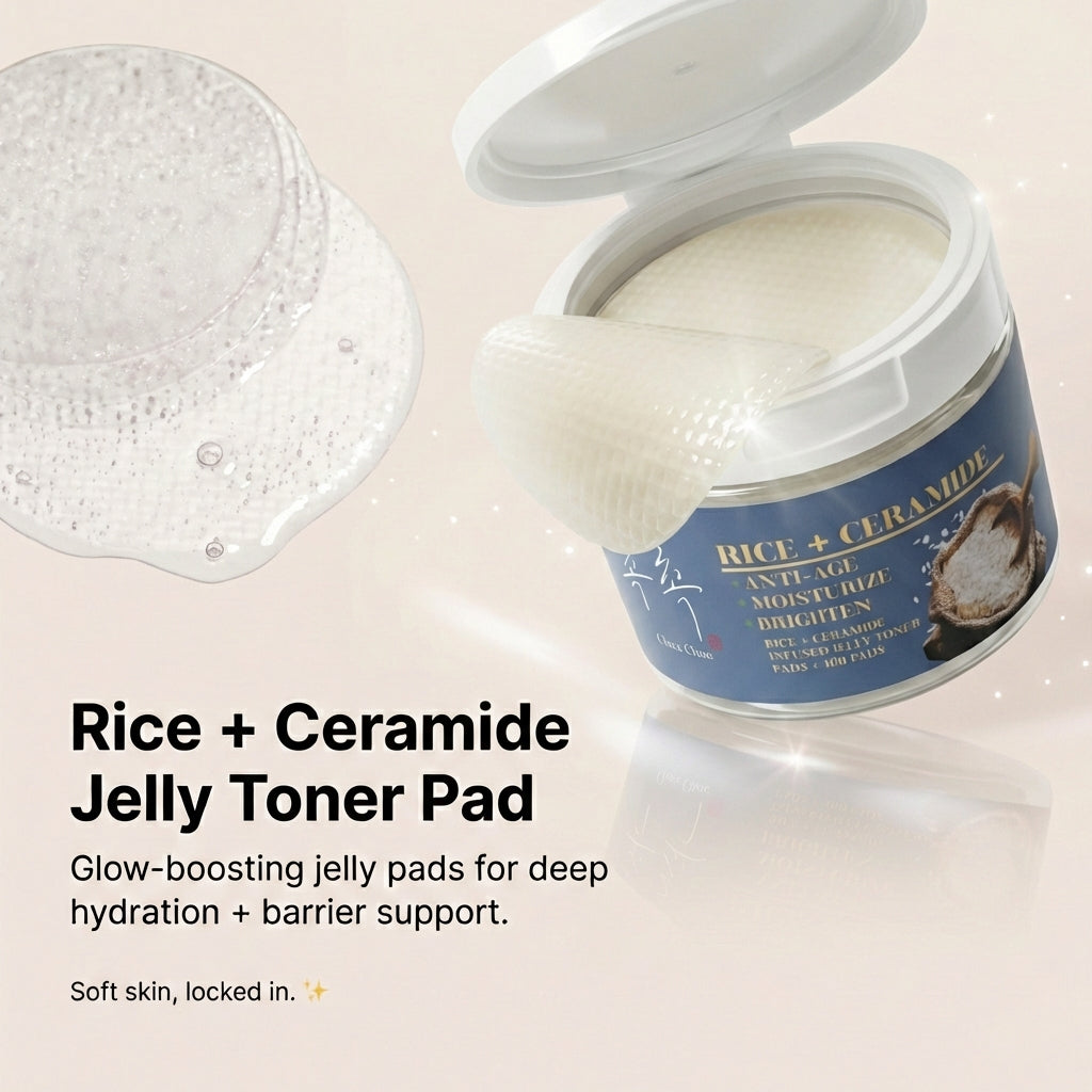 Jelly-textured toner pad infused with rice extract and ceramides for gentle hydration