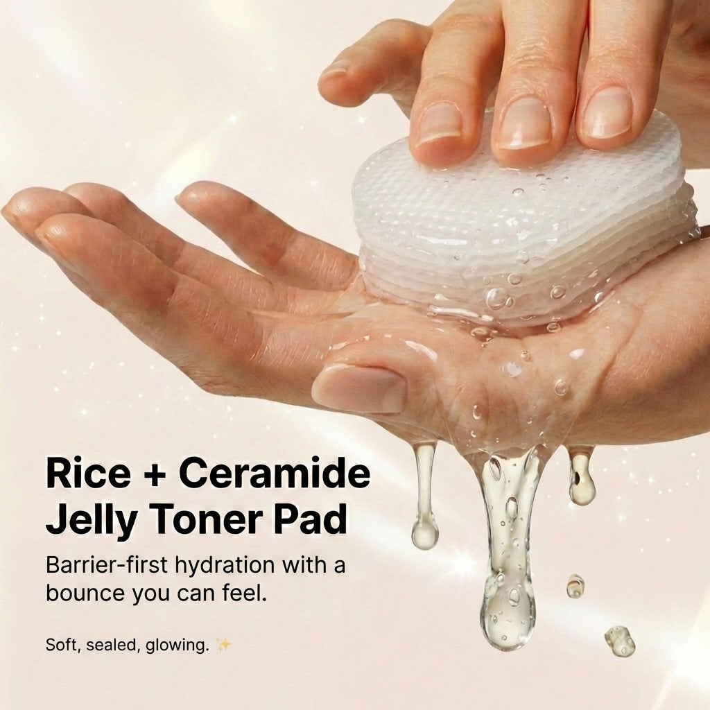 Jelly-textured toner pad infused with rice extract and ceramides for gentle hydration