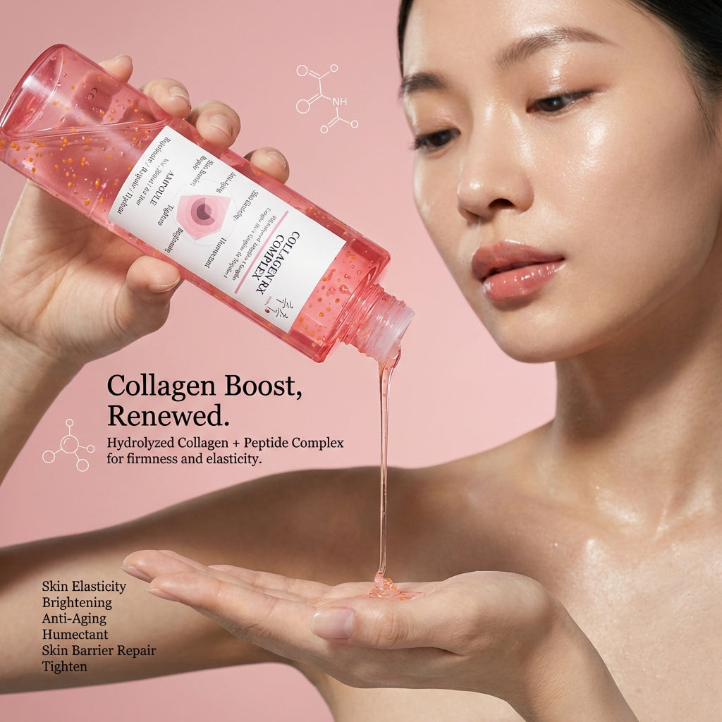 Model applying COLLAGEN RX COMPLEX ampoule – collagen peptide ampoule for firm smooth radiant skin